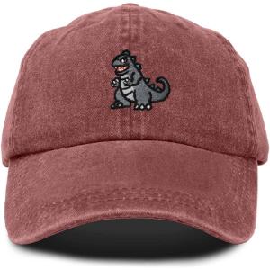 imageDALIX Giant Lizard Kaiju Embroidered Cotton Dad Hat Baseball Cap Adjustable Glow in The Dark MensWashed Red