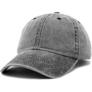 imageMens Vintage Pigment Dyed Washed Cotton Cap Adjustable HatHeavy Washed Black