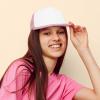 imageDALIX Flat Billed Trucker Hat Mesh Back S M L Adjustable Cap Solid Two Toned SnapbackLightpinkwhite