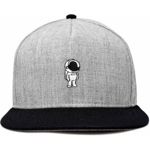 imageDALIX Astronaut Spaceman Embroidered Snapback Flat Billed HatBlack Light Gray