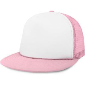 imageDALIX Flat Billed Trucker Hat Mesh Back S M L Adjustable Cap Solid Two Toned SnapbackLightpinkwhite