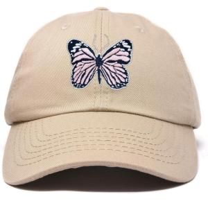 imageDALIX Pink Butterfly Hat Cute Womens Gift Embroidered Girls CapKhaki