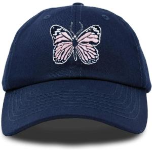 imageDALIX Pink Butterfly Hat Cute Womens Gift Embroidered Girls CapNavy Blue