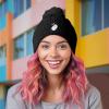 imageDALIX Heartly Ghost Cable Knit Pom Beanie Soft Stretch Skully Warm Fuzzy Faux Sherpa Winter Ski BeanieBlack