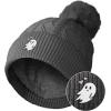 imageDALIX Heartly Ghost Cable Knit Pom Beanie Soft Stretch Skully Warm Fuzzy Faux Sherpa Winter Ski BeanieCharcoal Gray