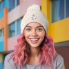 imageDALIX Heartly Ghost Cable Knit Pom Beanie Soft Stretch Skully Warm Fuzzy Faux Sherpa Winter Ski BeanieCream White
