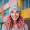 imageDALIX Heartly Ghost Cable Knit Pom Beanie Soft Stretch Skully Warm Fuzzy Faux Sherpa Winter Ski BeanieGray