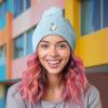 imageDALIX Heartly Ghost Cable Knit Pom Beanie Soft Stretch Skully Warm Fuzzy Faux Sherpa Winter Ski BeanieLight Blue
