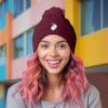 imageDALIX Heartly Ghost Cable Knit Pom Beanie Soft Stretch Skully Warm Fuzzy Faux Sherpa Winter Ski BeanieMaroon