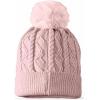 imageDALIX Heartly Ghost Cable Knit Pom Beanie Soft Stretch Skully Warm Fuzzy Faux Sherpa Winter Ski BeanieMauve