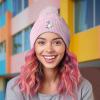 imageDALIX Heartly Ghost Cable Knit Pom Beanie Soft Stretch Skully Warm Fuzzy Faux Sherpa Winter Ski BeanieOrchid