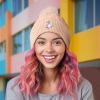 imageDALIX Heartly Ghost Cable Knit Pom Beanie Soft Stretch Skully Warm Fuzzy Faux Sherpa Winter Ski BeaniePeach