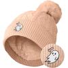 imageDALIX Heartly Ghost Cable Knit Pom Beanie Soft Stretch Skully Warm Fuzzy Faux Sherpa Winter Ski BeaniePeach