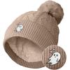 imageDALIX Heartly Ghost Cable Knit Pom Beanie Soft Stretch Skully Warm Fuzzy Faux Sherpa Winter Ski BeanieTan