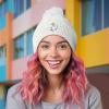 imageDALIX Heartly Ghost Cable Knit Pom Beanie Soft Stretch Skully Warm Fuzzy Faux Sherpa Winter Ski BeanieWhite