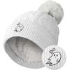imageDALIX Heartly Ghost Cable Knit Pom Beanie Soft Stretch Skully Warm Fuzzy Faux Sherpa Winter Ski BeanieWhite