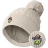 imageDALIX Sorcerer Frog Cable Knit Pom Beanie Soft Stretch Skully Warm Fuzzy Faux Sherpa Winter Ski BeanieCream White