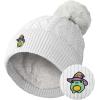 imageDALIX Sorcerer Frog Cable Knit Pom Beanie Soft Stretch Skully Warm Fuzzy Faux Sherpa Winter Ski BeanieWhite