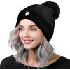 imageDALIX Heartly Ghost Cable Knit Pom Beanie Soft Stretch Skully Warm Fuzzy Faux Sherpa Winter Ski BeanieBlack