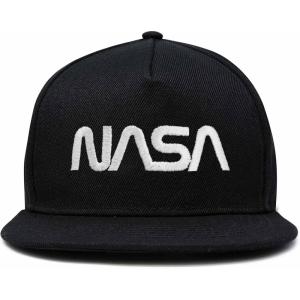 imageDALIX NASA Worm Embroidered Snapback Flat Billed HatBlack