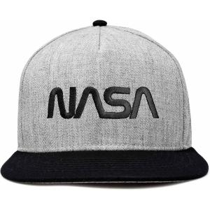 imageDALIX NASA Worm Embroidered Snapback Flat Billed HatBlack Light Gray