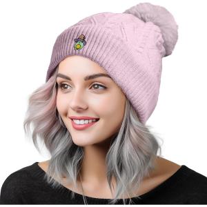 imageDALIX Sorcerer Frog Cable Knit Pom Beanie Soft Stretch Skully Warm Fuzzy Faux Sherpa Winter Ski BeanieOrchid