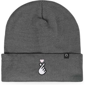 imageDALIX K Pop Heart Embroidered Beanie Snap Cute Warm Winter Knit Hat for WomenAsphalt Gray