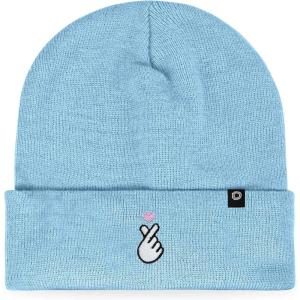 imageDALIX K Pop Heart Embroidered Beanie Snap Cute Warm Winter Knit Hat for WomenBaby Blue