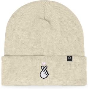 imageDALIX K Pop Heart Embroidered Beanie Snap Cute Warm Winter Knit Hat for WomenBeige