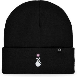 imageDALIX K Pop Heart Embroidered Beanie Snap Cute Warm Winter Knit Hat for WomenBlack