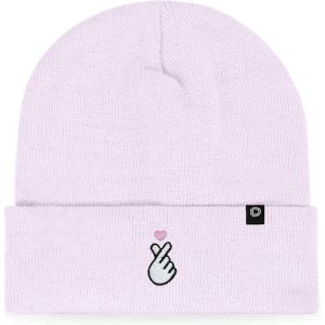imageDALIX K Pop Heart Embroidered Beanie Snap Cute Warm Winter Knit Hat for WomenLavender
