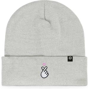 imageDALIX K Pop Heart Embroidered Beanie Snap Cute Warm Winter Knit Hat for WomenLight Gray