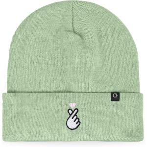 imageDALIX K Pop Heart Embroidered Beanie Snap Cute Warm Winter Knit Hat for WomenLight Green