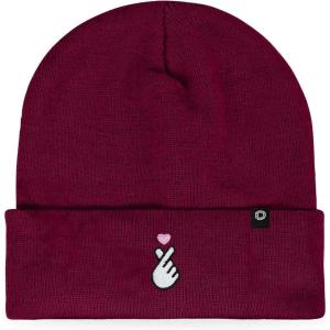 imageDALIX K Pop Heart Embroidered Beanie Snap Cute Warm Winter Knit Hat for WomenMaroon