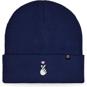 imageDALIX K Pop Heart Embroidered Beanie Snap Cute Warm Winter Knit Hat for WomenNavy Blue