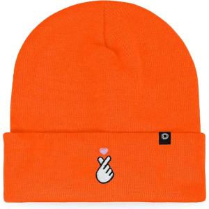 imageDALIX K Pop Heart Embroidered Beanie Snap Cute Warm Winter Knit Hat for WomenNeon Orange