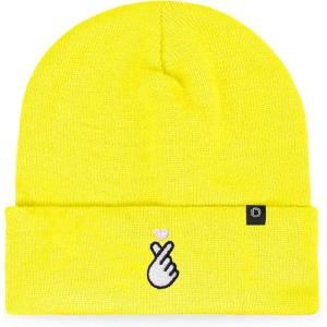 imageDALIX K Pop Heart Embroidered Beanie Snap Cute Warm Winter Knit Hat for WomenNeon Yellow