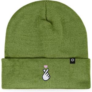 imageDALIX K Pop Heart Embroidered Beanie Snap Cute Warm Winter Knit Hat for WomenOlive