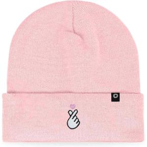 imageDALIX K Pop Heart Embroidered Beanie Snap Cute Warm Winter Knit Hat for WomenPink