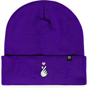 imageDALIX K Pop Heart Embroidered Beanie Snap Cute Warm Winter Knit Hat for WomenPurple