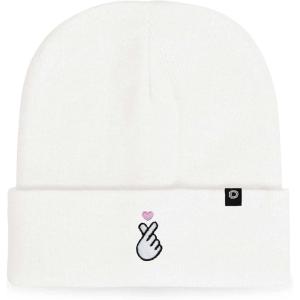 imageDALIX K Pop Heart Embroidered Beanie Snap Cute Warm Winter Knit Hat for WomenWhite