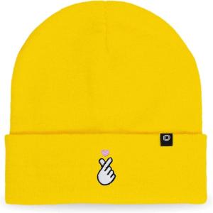 imageDALIX K Pop Heart Embroidered Beanie Snap Cute Warm Winter Knit Hat for WomenYellow