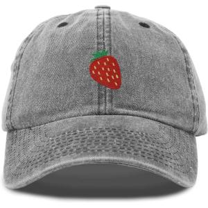 imageDALIX Strawberry Embroidered Cotton Dad Hat Fruit Adjustable Casual Baseball Cap Nature WomensWashed Black