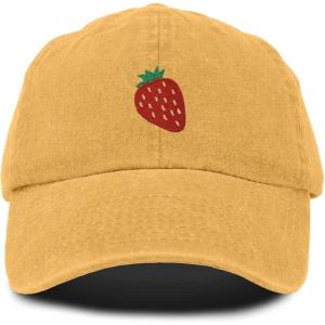 imageDALIX Strawberry Embroidered Cotton Dad Hat Fruit Adjustable Casual Baseball Cap Nature WomensWashed Gold