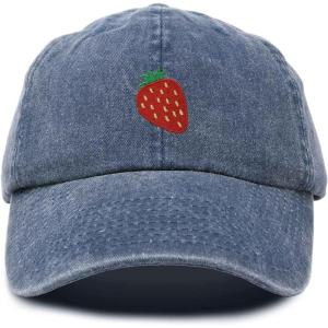 imageDALIX Strawberry Embroidered Cotton Dad Hat Fruit Adjustable Casual Baseball Cap Nature WomensWashed Navy Blue