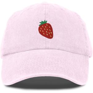 imageDALIX Strawberry Embroidered Cotton Dad Hat Fruit Adjustable Casual Baseball Cap Nature WomensWashed Pink
