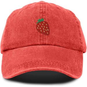 imageDALIX Strawberry Embroidered Cotton Dad Hat Fruit Adjustable Casual Baseball Cap Nature WomensWashed Red