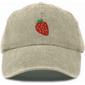 imageDALIX Strawberry Embroidered Cotton Dad Hat Fruit Adjustable Casual Baseball Cap Nature WomensWashed Stone White