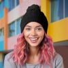 imageDALIX Cable Knit Pom Beanie Soft Stretch Skully Warm Fuzzy Faux Sherpa Winter Ski BeanieBlack