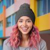 imageDALIX Cable Knit Pom Beanie Soft Stretch Skully Warm Fuzzy Faux Sherpa Winter Ski BeanieCharcoal Gray